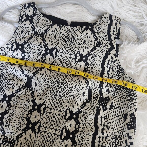 LOFT 100% Linen Dress Snake Print Sleeveless Shift Drop Waist Color Block Sz 6 P - Picture 6 of 11